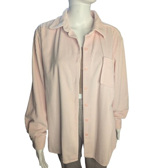 Chadwicks Pink Corduroy Shacket Sz M W/Button Closure Pocket Minimalist Modern - Picture 2 of 8